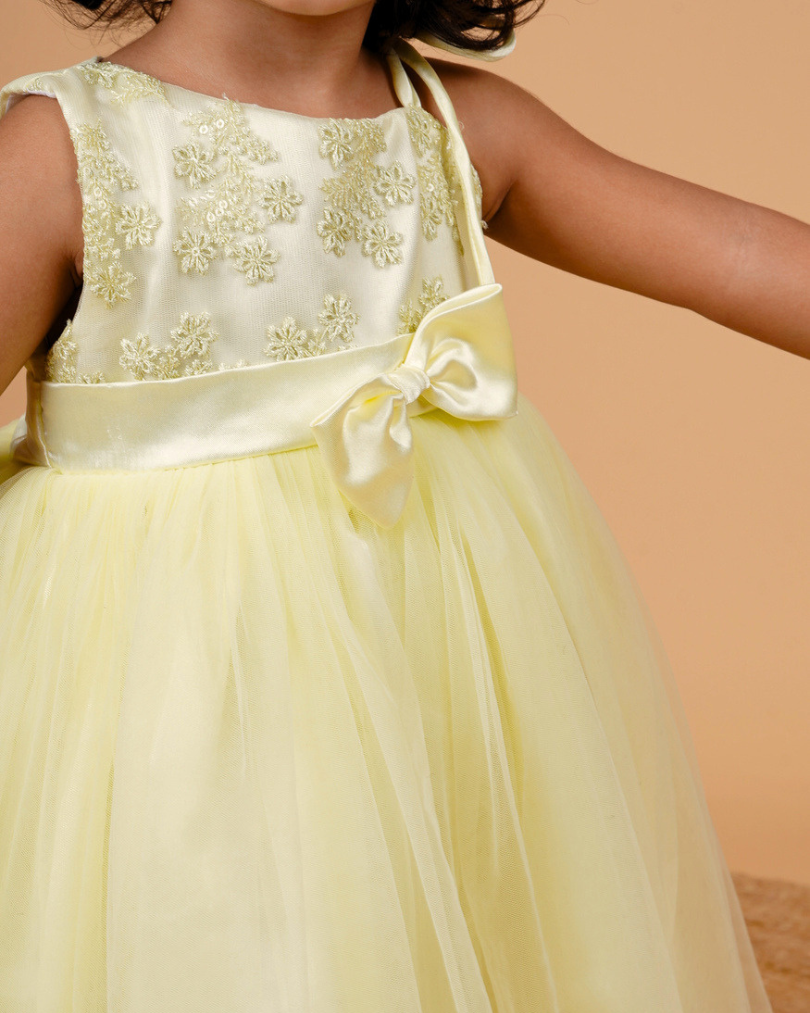 Faye Lime Yellow Embroidered Hi-lo Dress