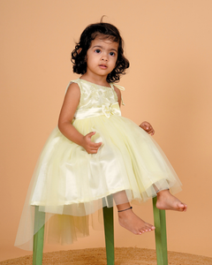 Faye Lime Yellow Embroidered Hi-lo Dress for little girls, Bangalore, online