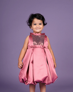 Faye Flamingo Pink Sequins Pleated Dress for little girls online, party dresses for baby girl