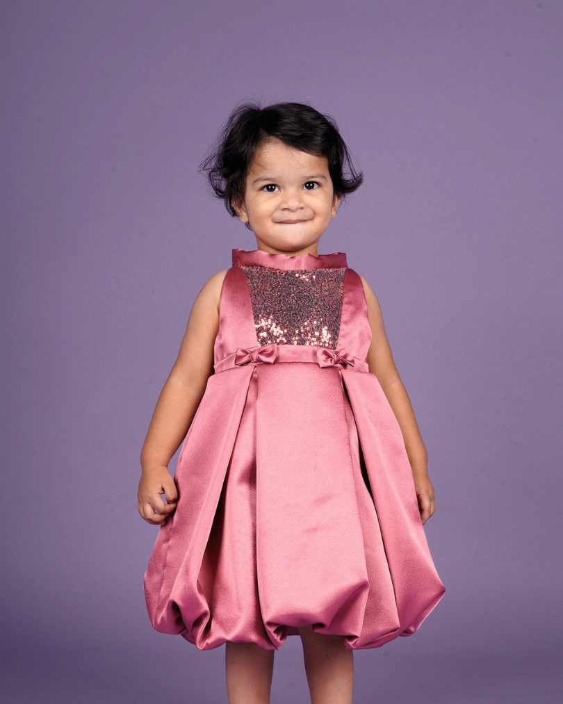 Faye Flamingo Pink Sequins Pleated Dress for little girls online, party dresses for baby girl