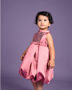Faye Flamingo Pink Sequins Pleated Dress for little girls online, party dresses for baby girl