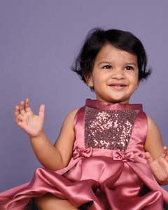 Faye Flamingo Pink Sequins Pleated Dress for little girls online, party dresses for baby girl