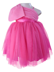 Berry pink dress with a bow on a white background