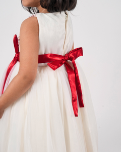 Faye Red & Cream Lace Dress with vertical bow
