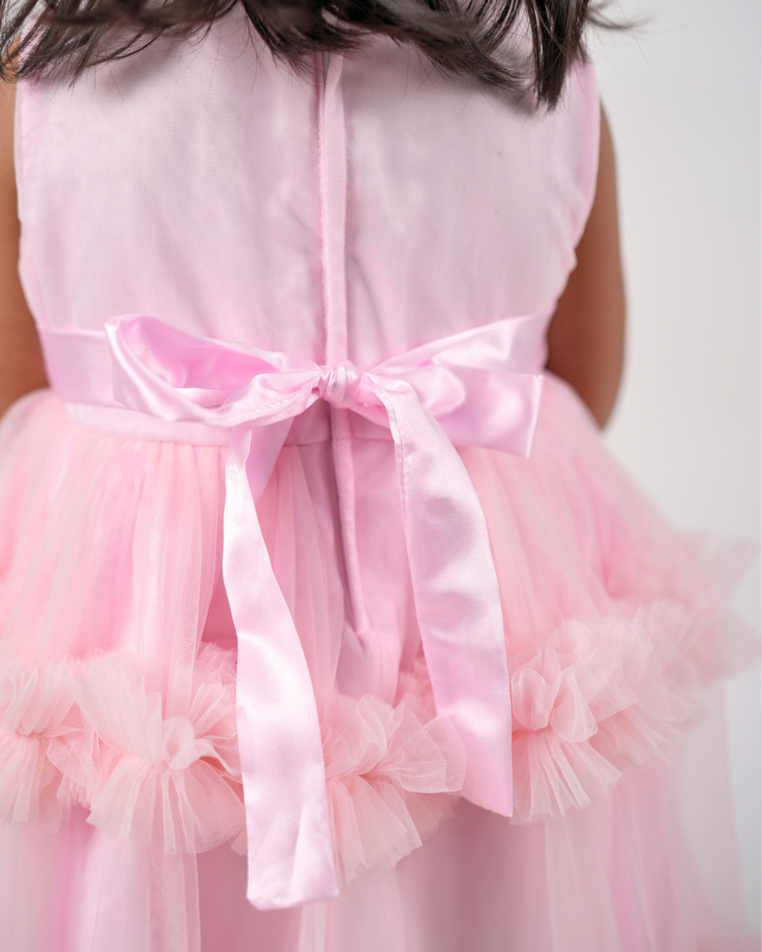 Faye Pink Jacquard Tiered Dress with ruffles and a bow