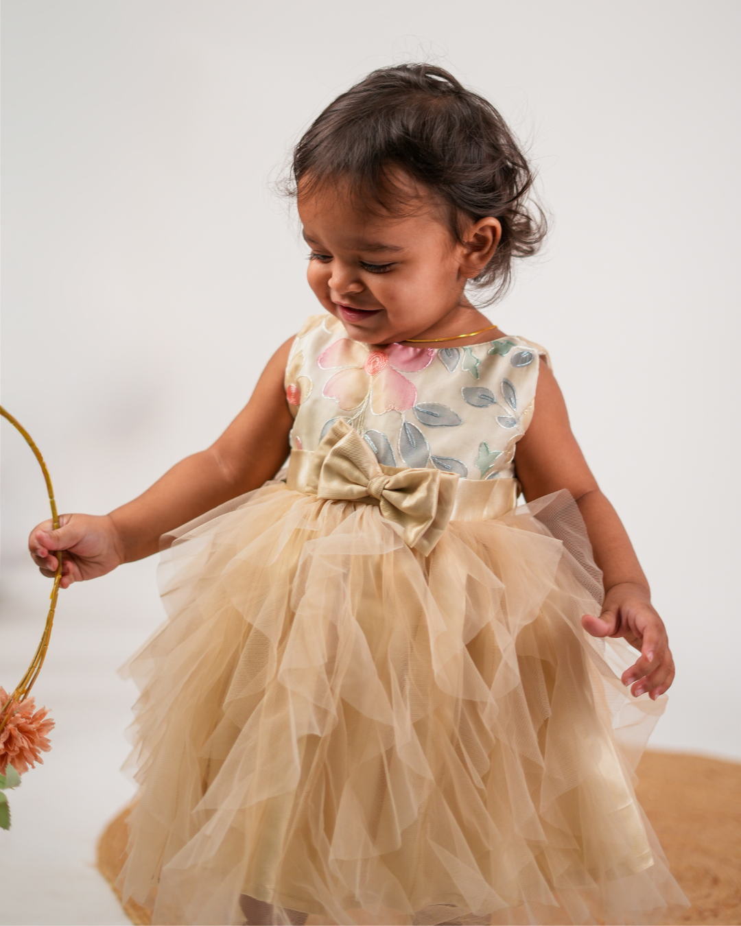 Faye Champagne Waterfall Dress | Party Dresses for little girls | India