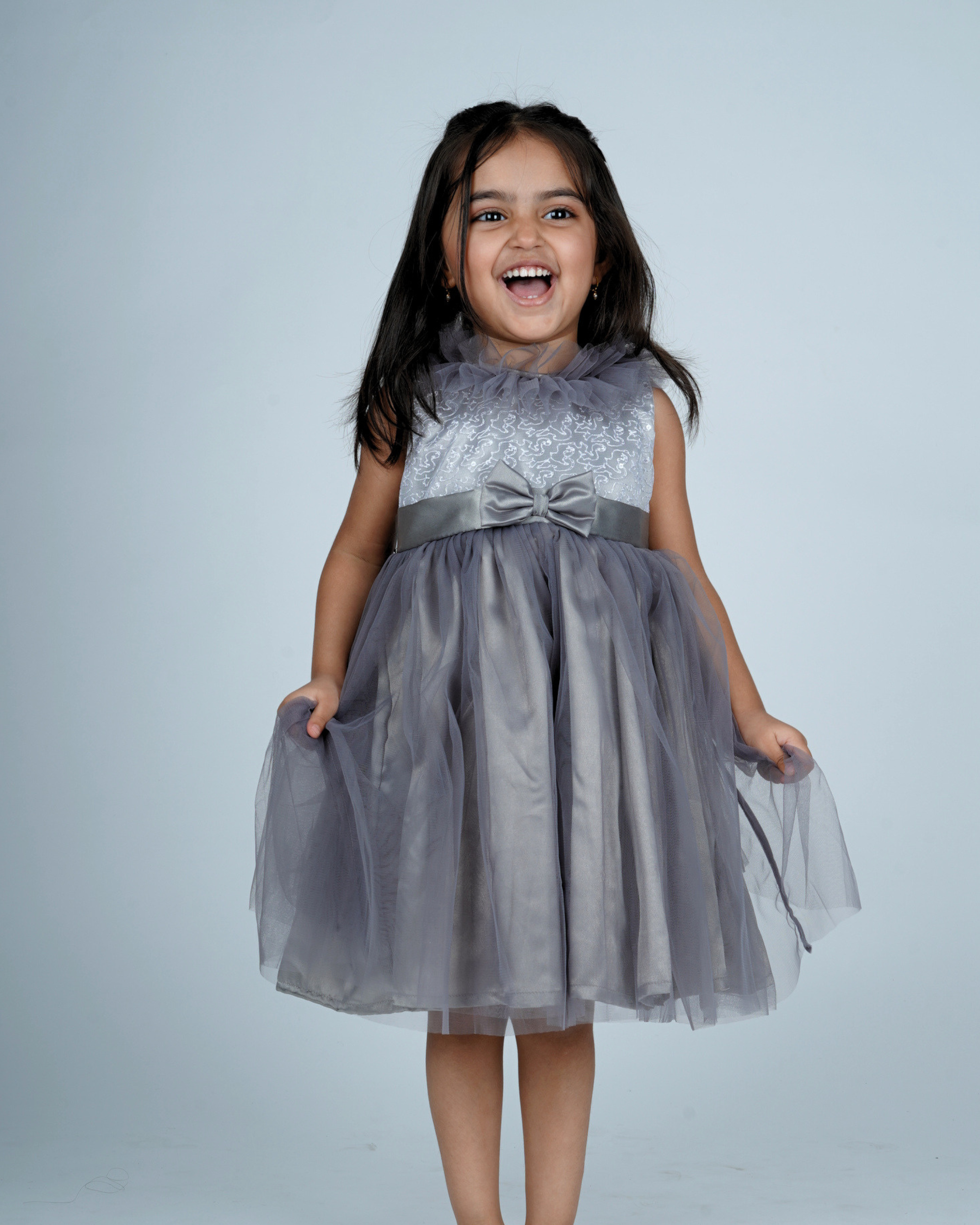 Faye Grey Ruffled Dress_Girls Party Dresses