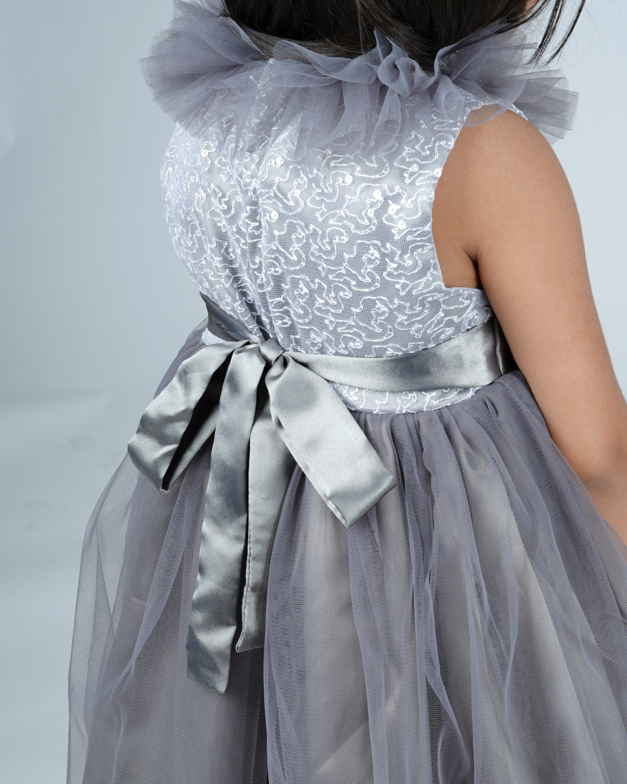 Faye Grey Ruffled Dress_Girls Party Dresses