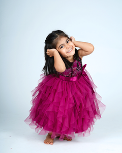 Faye Wine Waterfall Dress_Girls Dresses