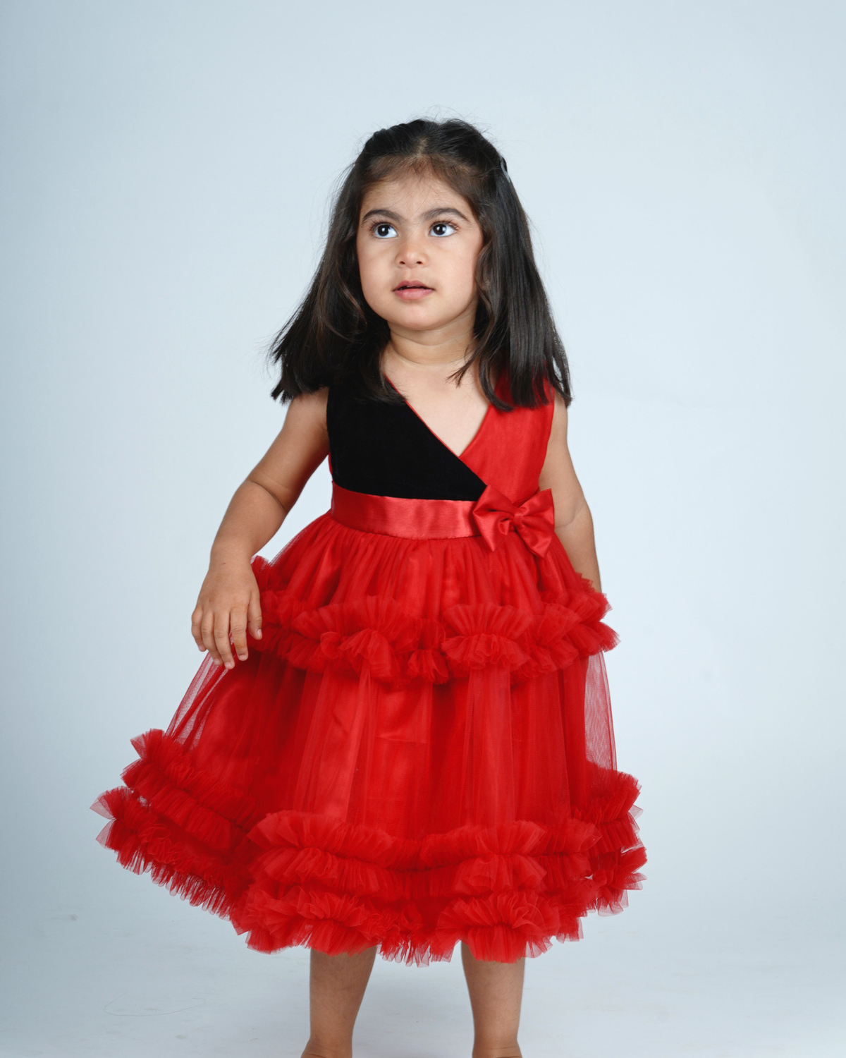 Faye Black & Maroon Tiered Dress_Girls Dresses