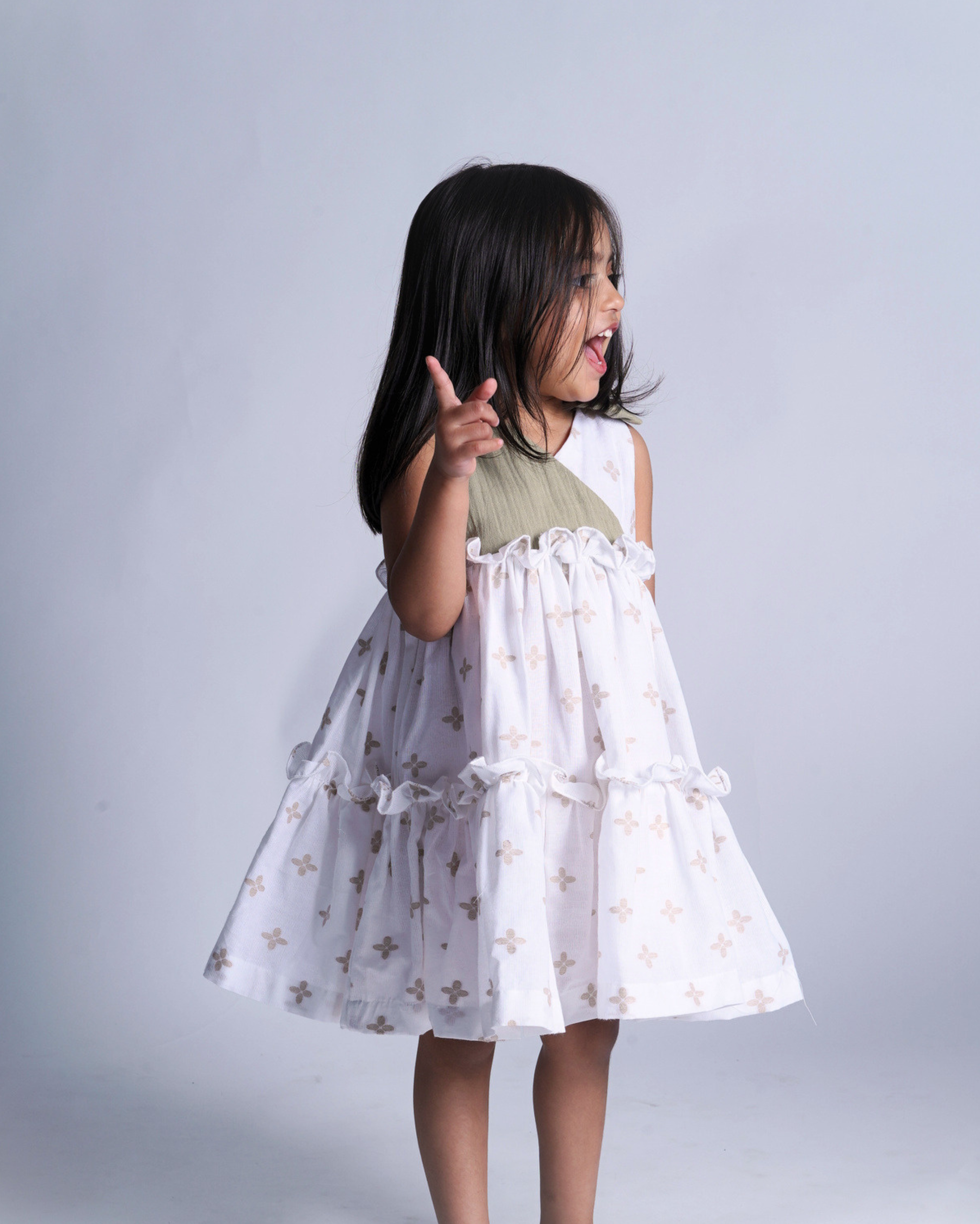Faye Olive Green Bouquet causal cotton dress for girls