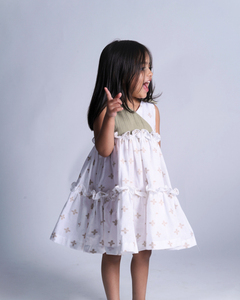 Faye Olive Green Bouquet causal cotton dress for girls
