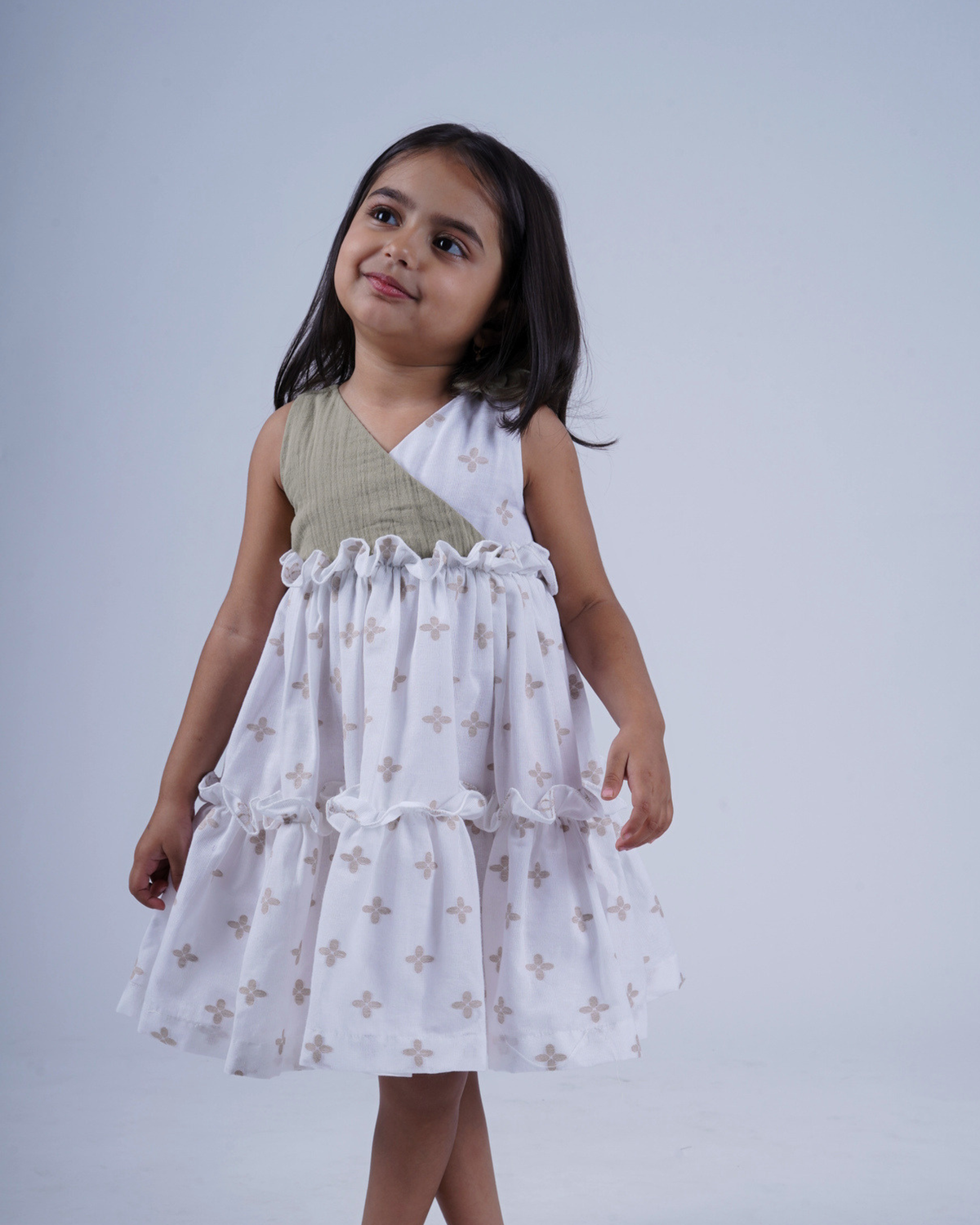 Faye Olive Green Bouquet causal cotton dress for girls