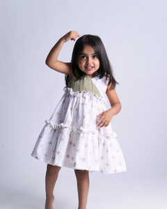Faye Olive Green Bouquet causal cotton dress for girls
