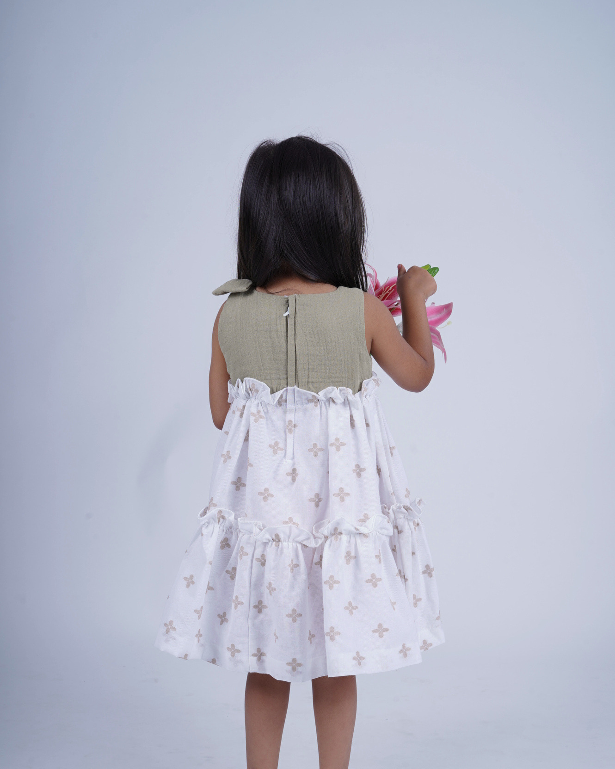 Faye Olive Green Bouquet causal cotton dress for girls