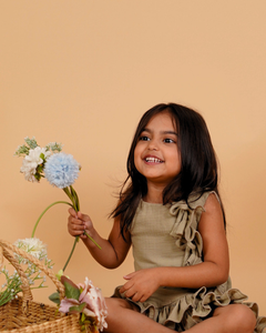 Faye Olive Green A line Frill Dress for little girls, kids casual dresses online