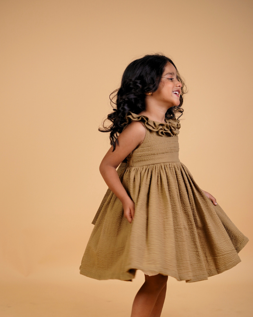 Faye Sage Green Seersucker Ruffle Dress for little girls, online, kids dresses for baby girl