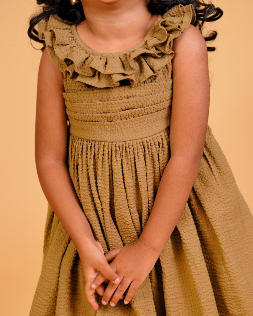 Faye Sage Green Seersucker Ruffle Dress for little girls, online, kids dresses for baby girl
