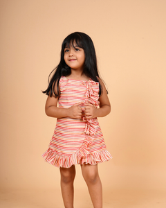 Faye Orange Stripe A-line Frill Dress, casual, soft, cotton dress for little girls, shop online