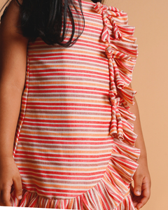 Faye Orange Stripe A-line Frill Dress, casual, soft, cotton dress for little girls, shop online