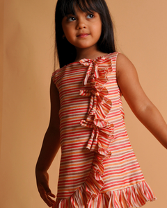 Faye Orange Stripe A-line Frill Dress, casual, soft, cotton dress for little girls, shop online