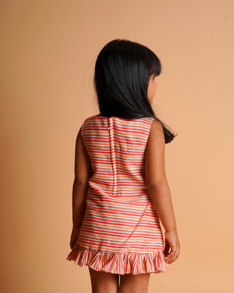 Faye Orange Stripe A-line Frill Dress, casual, soft, cotton dress for little girls, shop online