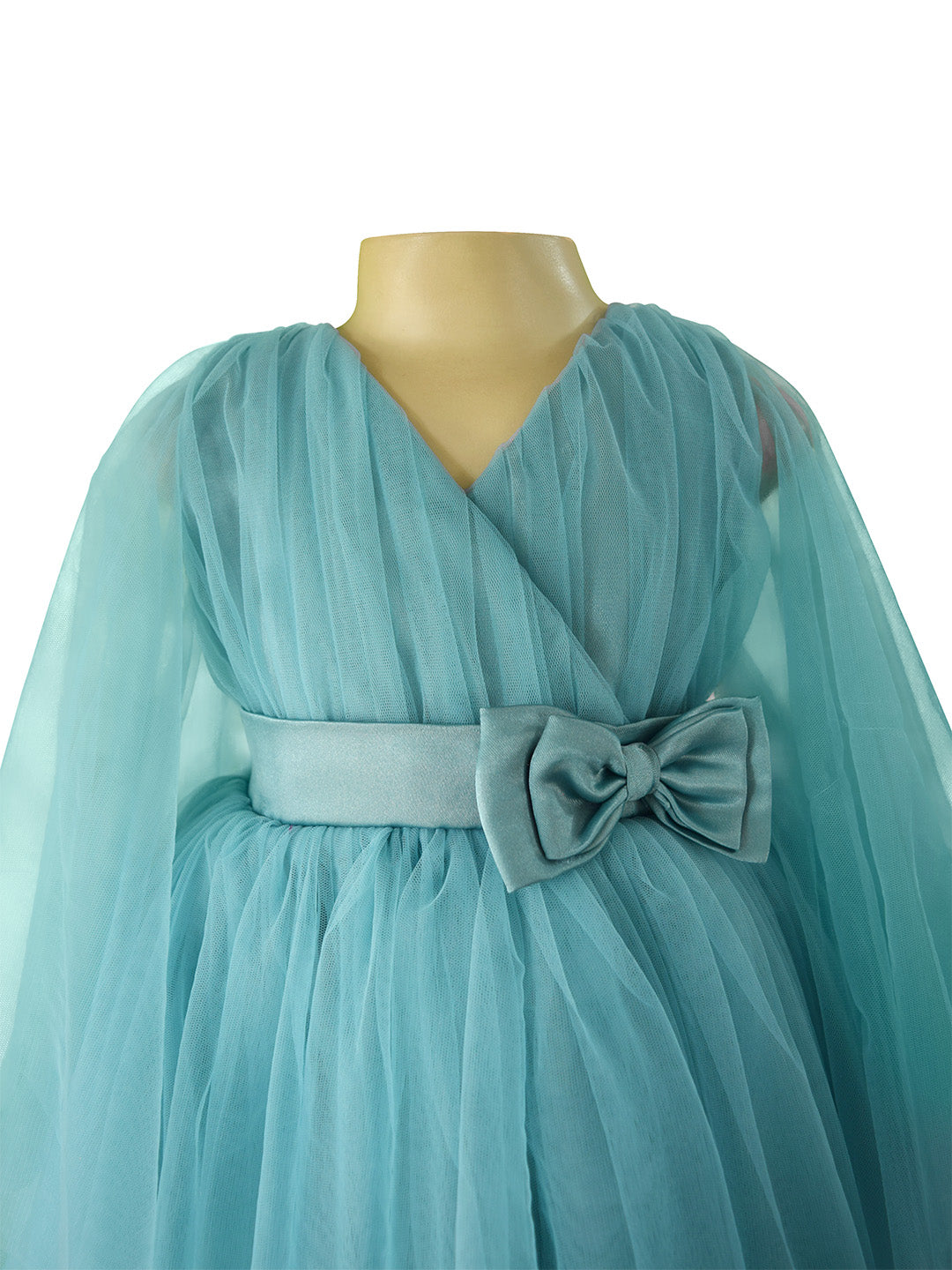 Faye Aegean V-Neck Gown with waterfall sleeves. 