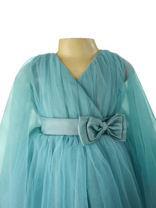 Faye Aegean V-Neck Gown with waterfall sleeves. 