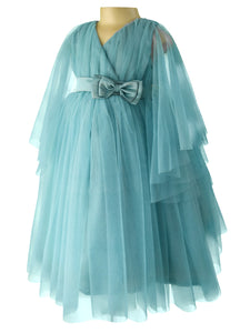 Faye Aegean V-Neck Gown with waterfall sleeves. 