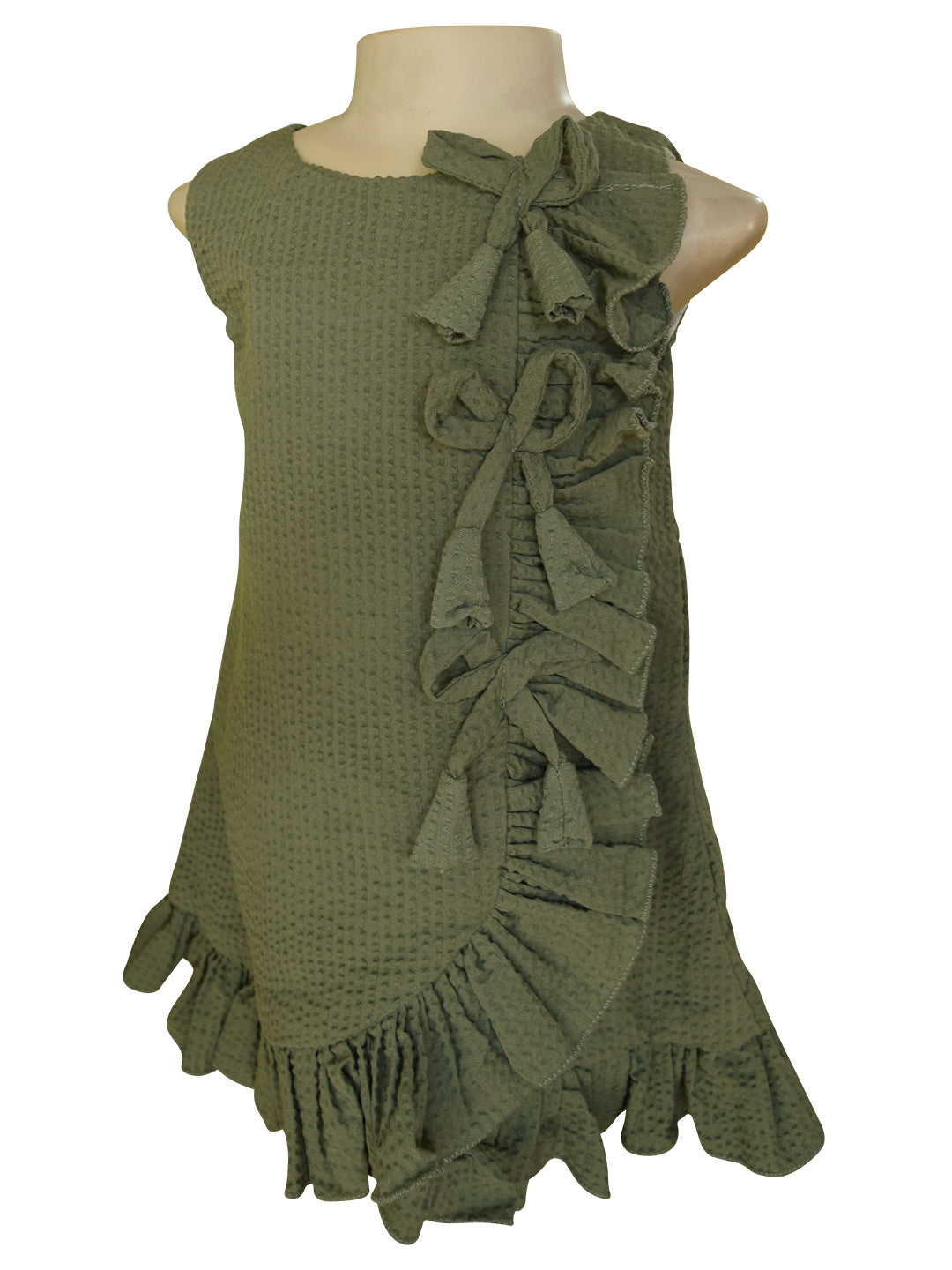 Faye Army Green A line Frill Dress for girls