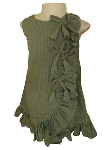 Faye Army Green A line Frill Dress for girls