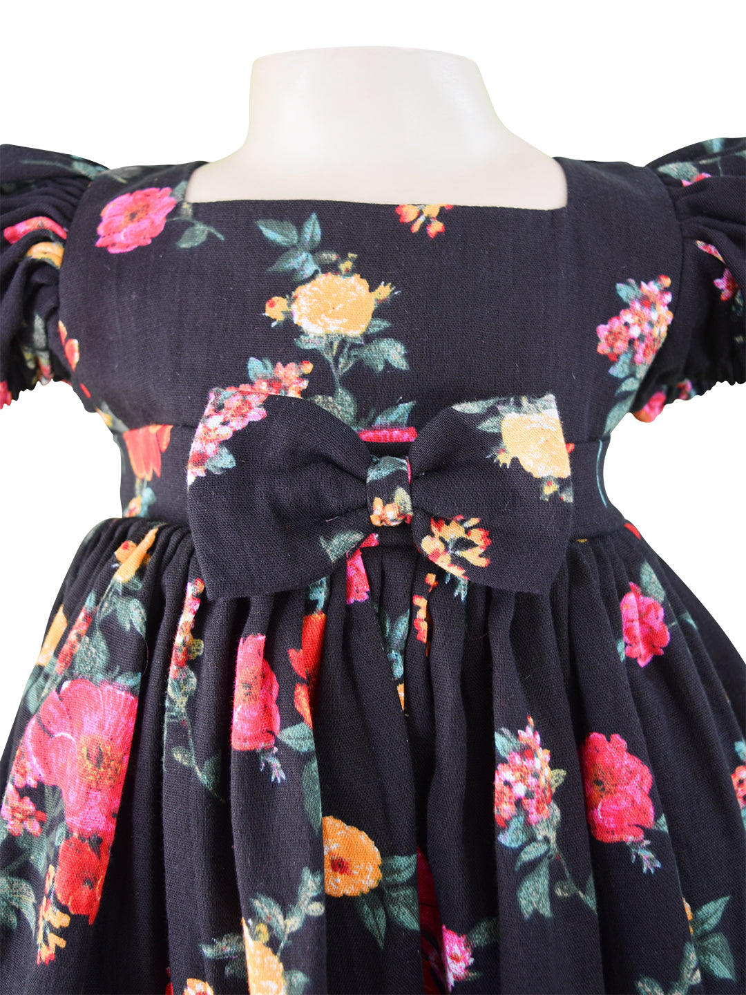 Faye Black Floral Puff Sleeve Dress