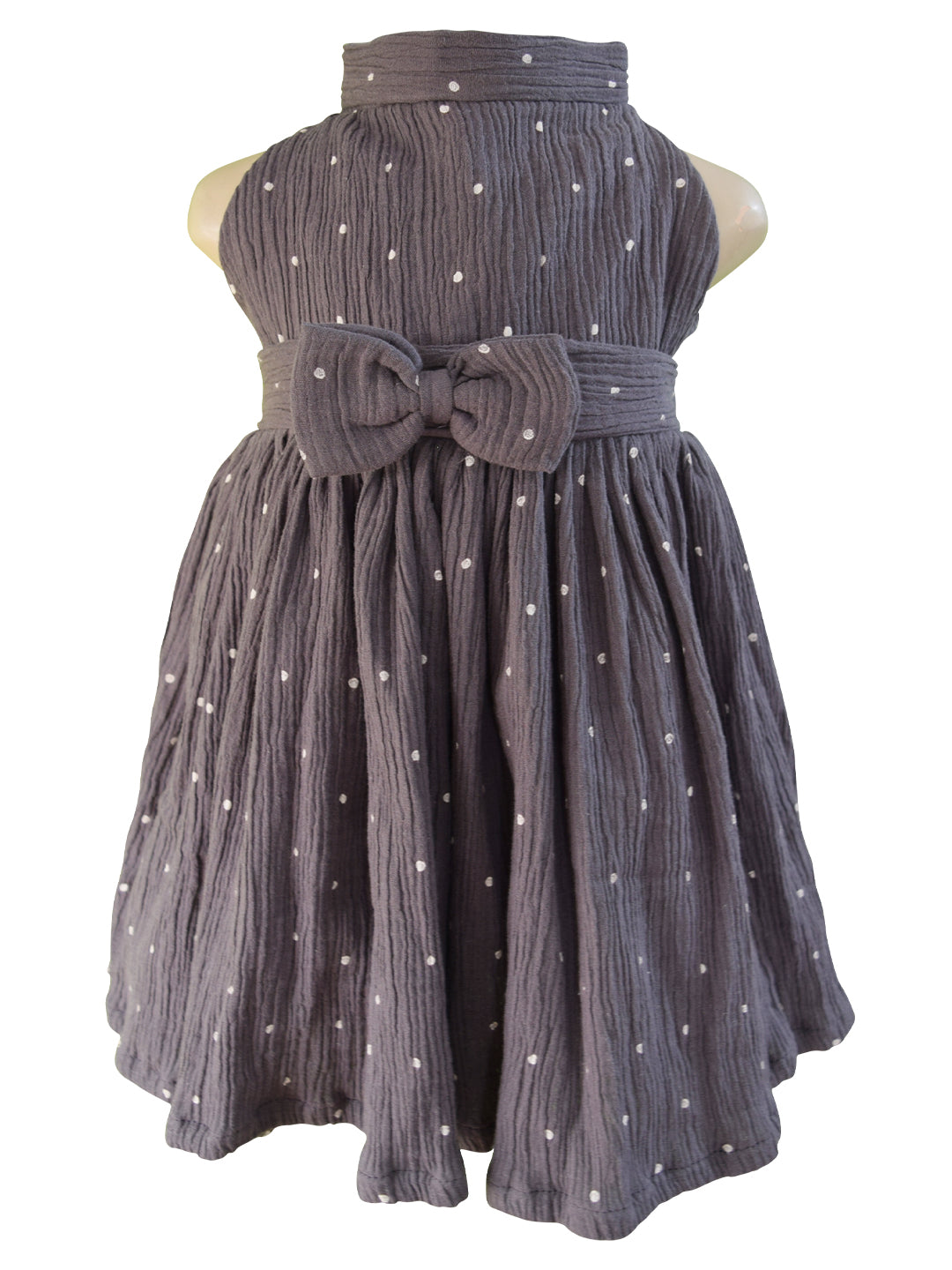 Faye Casual Black and Cream Polka Dot High Neck Dress 