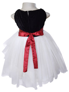 Back side view of Faye Black Velvet & Ivory Dress