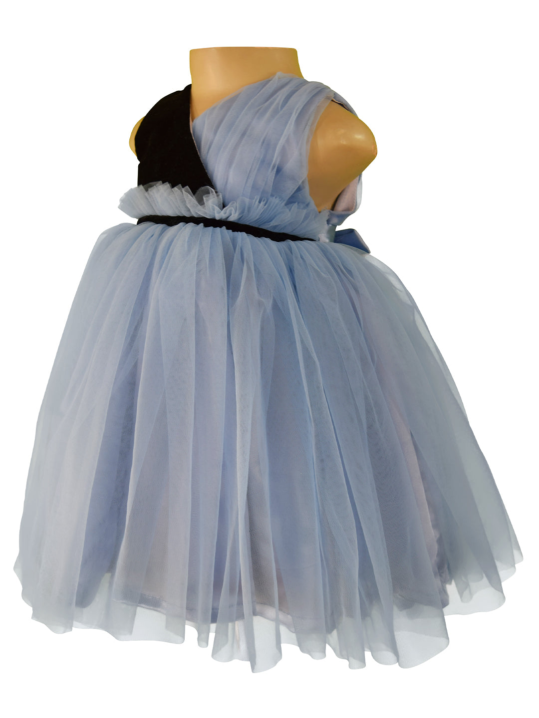 Birthday dress for  girls_ Black & Dusty Blue V-neck Dress