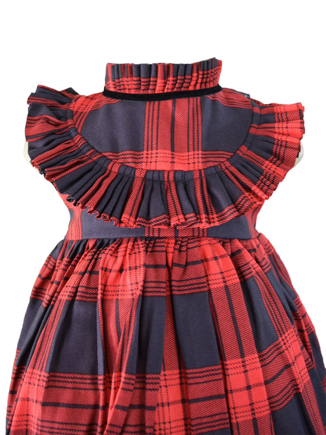 Faye Black & Red Checks Ruffled Dress for girls