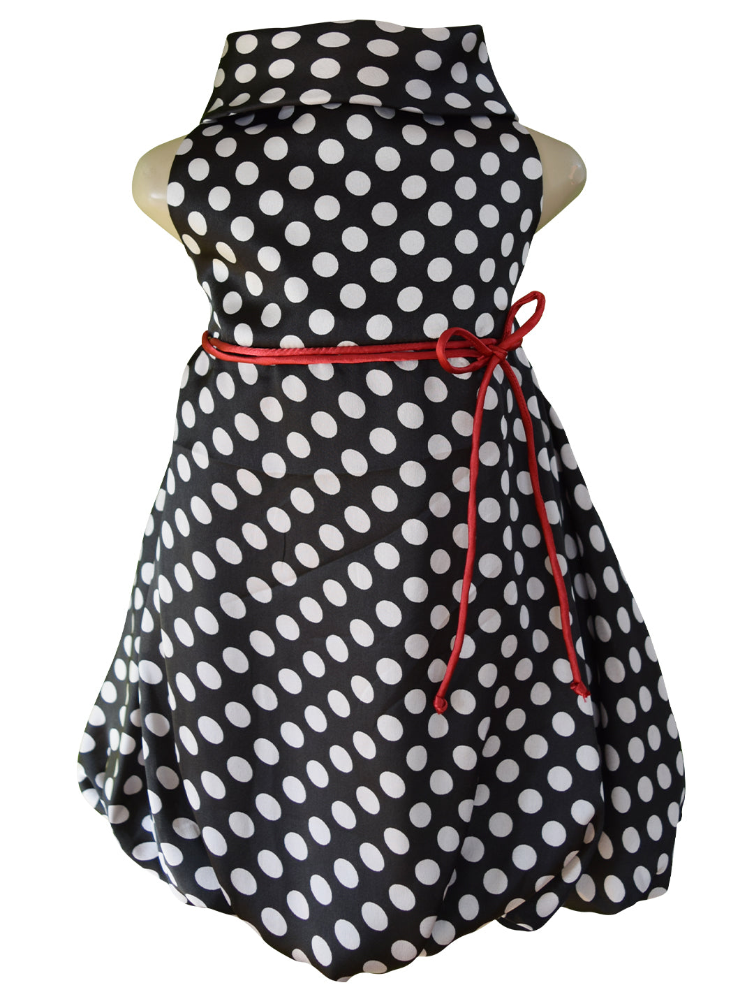 Faye Black and White Polka Cowl Neck Dress for little girls