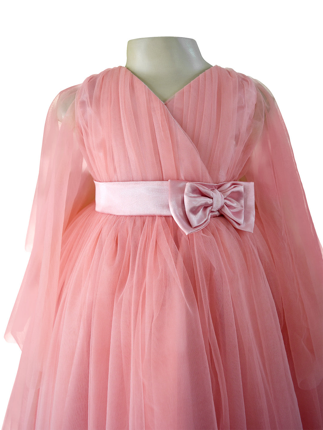 Faye Blush Pink V-Neck Gown with waterfall sleeves. 