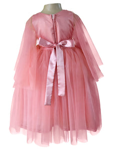 Faye Blush Pink V-Neck Gown with waterfall sleeves. 