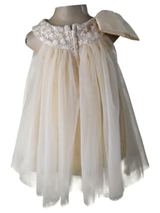 Champagne Lace-Net Swing Dress with oversized bow.