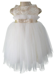 Faye Champagne and Ivory Lacey Frill Dress for little girls