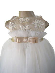 Faye Champagne and Ivory Lacey Frill Dress for little girls
