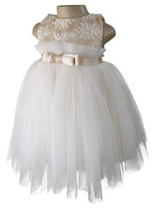 Faye Champagne and Ivory Lacey Frill Dress for little girls