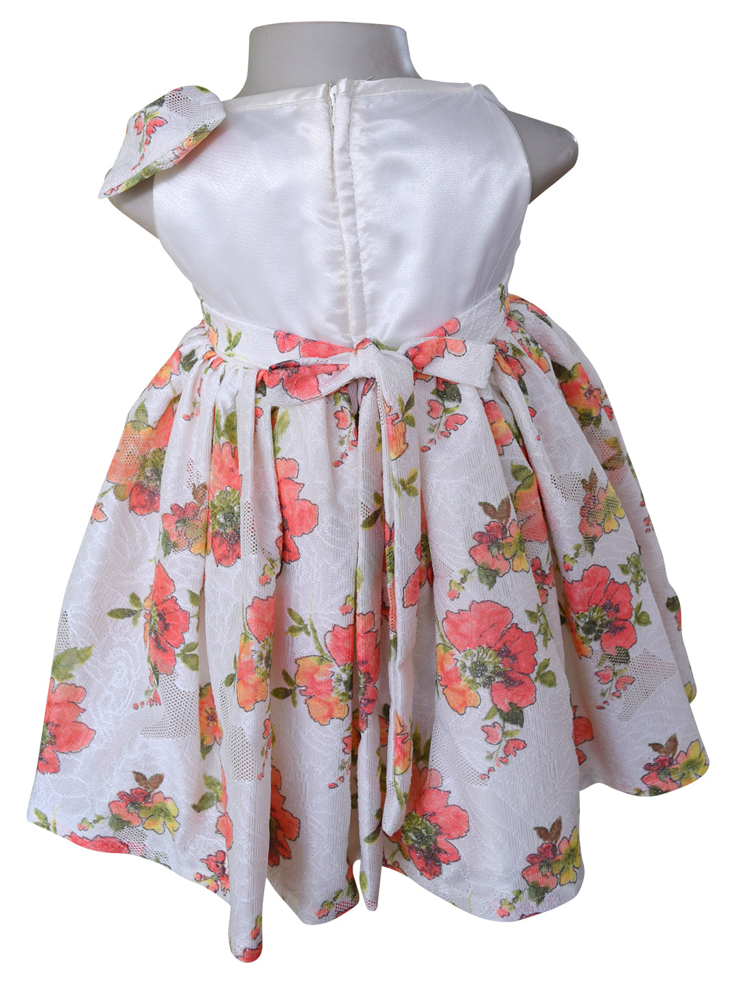 A coral Floral Lace Bow Dress for baby girls