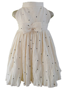 Faye Cream High Neck Dress with Black Polka Dots for little girls