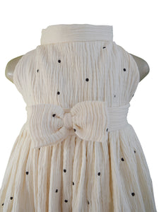 Faye Cream High Neck Dress with Black Polka Dots for little girls