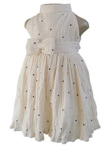 Faye Cream High Neck Dress with Black Polka Dots for little girls