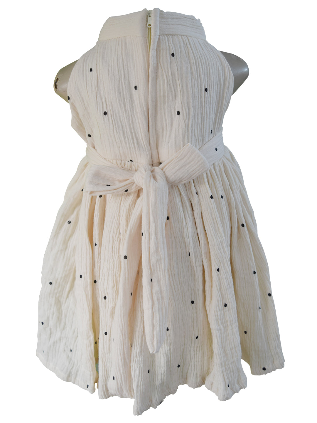 Faye Cream High Neck Dress with Black Polka Dots for little girls