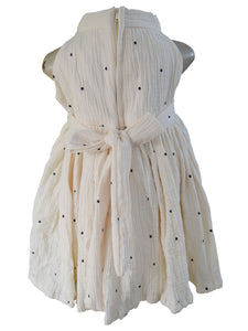 Faye Cream High Neck Dress with Black Polka Dots for little girls