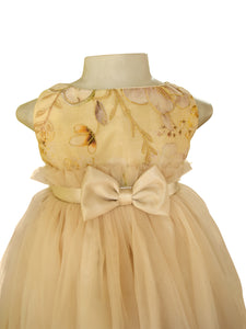 Dress for kids in Gold colour with embroidered bodice and  net skirt 